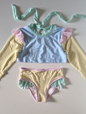 NEW Busy Bee Smocks Colorblock 2pc Swim Set • SZ 7